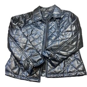 ANA Quilted Faux Leather Moto Jacket Black Full Zip Women Large